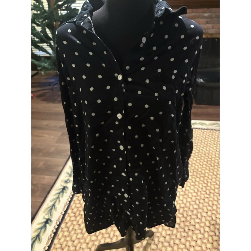 Allison Rhea Button Up Polka Dot Mini Dress/shirt Size Small Blk (1D)